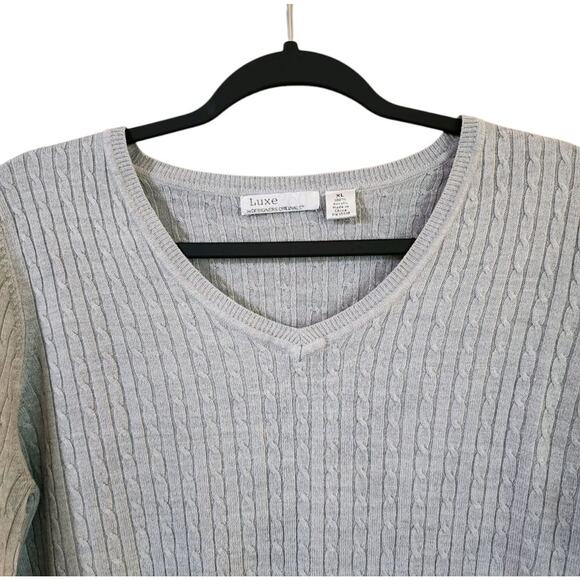 Luxe 360 Womens V-Neck Cable Knit Sweater Size XL Gray Long Sleeve Lightweight - Picture 4 of 8